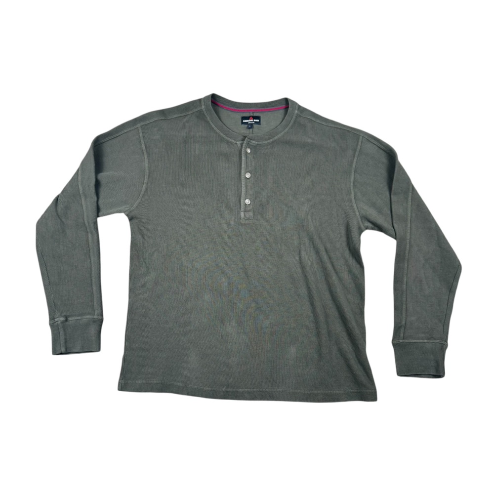 NEW American Giant Men's French Rib Henley Loren Olive Green Long Sleeve Shirt L